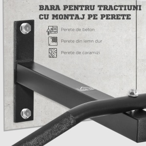 Bara Flotari la Perete Profesionala cu Schelet in Otel, 116 x 43 x 20cm, Negru - Img 5