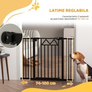 Barieră pentru câini cu 4 șuruburi reglabile și bandă adezivă, din metal și plastic, 74-100x76 cm, negru - Img 7