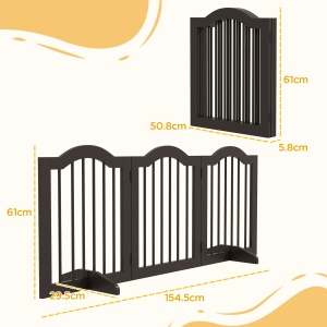 Barieră Pliabilă pentru Câini cu 3 Secțiuni din Lemn și Picioare, 154,5x29,5x61 cm, Cafeniu - Img 3