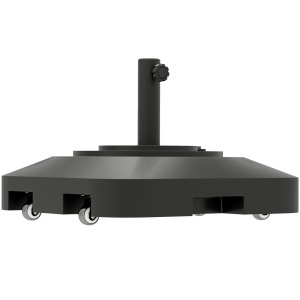 Bază pentru Umbrelă cu Roți și 2 Frâne, Bază Reumplibilă din HDPE pentru Umbrelă cu Nisip 25 kg sau Apă 19 kg, pentru Stâlpi de Ø38/48 mm, 48x48x32,5 cm, Negru