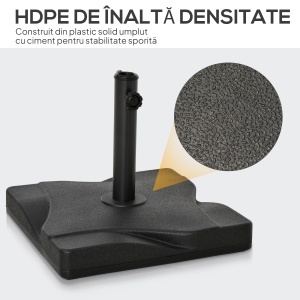 Baza pentru Umbrela din Plastic de 20 kg pentru Stalpi de 35-38-48 mm, 41,5x41,5x35cm - Img 4