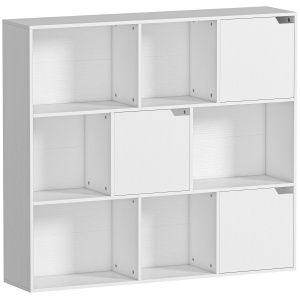 Bibliotecă cu Cuburi cu 6 Secțiuni Deschise și 3 Închise din Lemn Alb