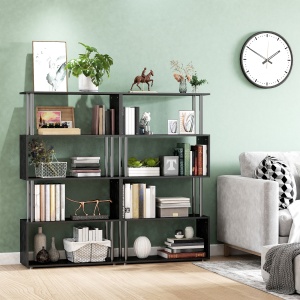 Bibliotecă cu Design Modern 4 Rafturi, Neagră, 80x30x145cm - Img 8