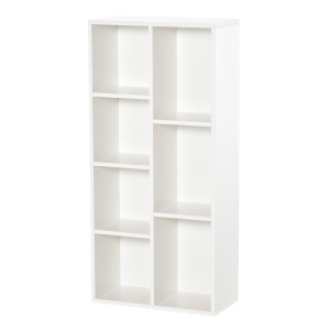 Bibliotecă din Lem Stil Vintage Cubica cu 7 Suporturi Diferite din MDF pentru Casă și Birou, 50x24x106 cm, Alb - Img 1