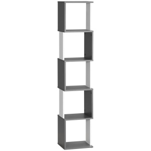 Biblioteca moderna cu 5 rafturi din lemn, economiseste spatiu pentru casa si birou, 33x28x161cm, gri si alb - Img 1