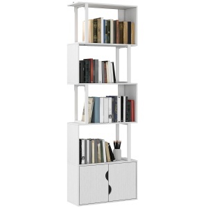 Bibliotecă Modernă cu 5 Rafturi și Dulăpior cu 2 Uși din Lemn Alb