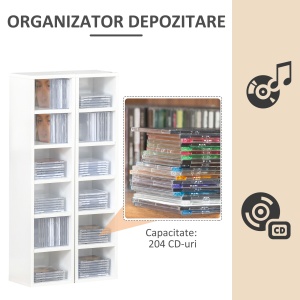 Bibliotecă Raft pentru CD, Set din 2 Piese cu 12 Rafturi din Lemn, 21x19,2x88,3 cm, Alb - Img 4