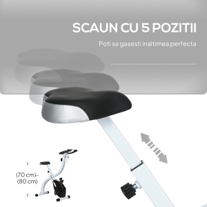 Bicicletă Fitness Pliabilă Magnetică cu 8 Niveluri de Rezistență, Ecran LCD, Șa Reglabilă, Suport pentru Tabletă, Roți, Senzor de Puls, din Oțel, Negru - Img 6