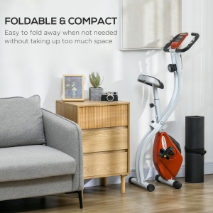 Bicicletă Magnetică Pliabilă cu 8 Niveluri de Rezistență și Monitor LCD, 97x43x110 cm, Roșu - Img 8