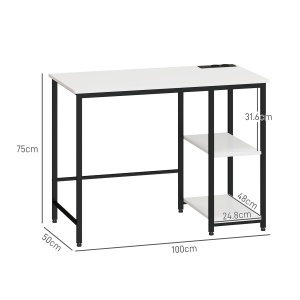 Birou Computer – Alb/Negru cu Rafturi Reversibile & USB Integrat - Img 3