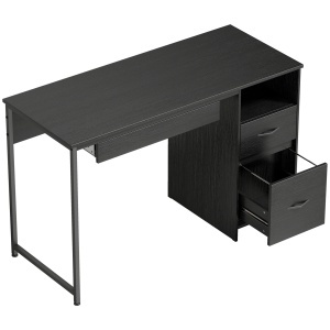 Birou Gaming Industrial, 120x52,3cm Stație Gaming cu Suport Tastatură, Compartiment Deschis și Sertare pentru Documente Format A4 Letter Legal, Masă Computer pentru Birou Acasă, Negru