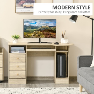 Birou PC pentru Birou cu Rafturi, Sertare si Polita Superioara din Lemn, 125x60x74 cm - Img 5