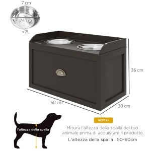 Boluri Ridicate pentru Câini din Oțel Inoxidabil și Lemn cu Sertar, 60x30x36 cm, Maro - Img 3