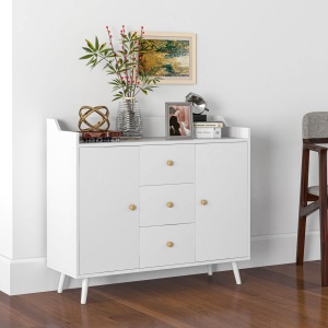 Bufet 90×80 cm – Alb, PAL & Lemn de Pin, Design Elegant - Img 2