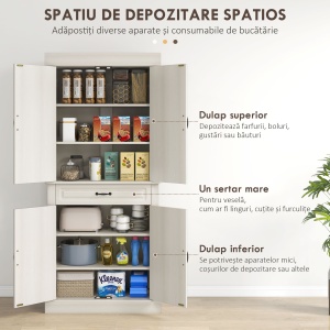 Bufet Bucatarie – Stil Colonial Lemn Alb 80×35×180 cm - Img 4