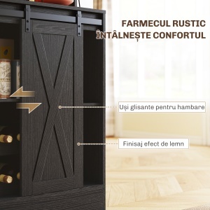 Bufet de Bucătărie cu Suport pentru Sticle, Priză și Iluminare LED, Negru - Img 7