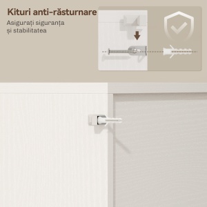 Bufet de Bucătărie Rustic 180cm, Dulap cu Priză de Încărcare, Lumini LED, Suport pentru Sticle, Blat pentru Cuptor, Rafturi Deschise, Uși Glisante, Orificiu pentru Cabluri, Alb - Img 8