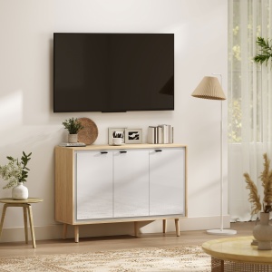 Bufet Modern cu 3 Uși și Raft Reglabil 107x35x77cm Alb și Stejar - Img 8