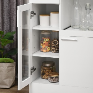 Bufet modern cu dulapuri si sertar, dulap de bucatarie cu economie de spatiu din lemn si sticla 60x40x95cm, alb - Img 9
