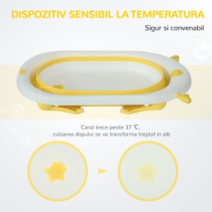 Cadita pentru baita pliabila pentru copii 0-3 ani cu indicator de temperatura si pernuta, 81.5x50.5x23.5 cm, alb - Img 8