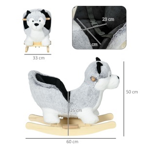 Cal Balansoar pentru Copii Animal de Balansat pentru Copii din Lemn in Forma de Husky din Plus cu Centura de Siguranta Jucarie pentru Fete Baieti pentru Interior Exterior - Img 3