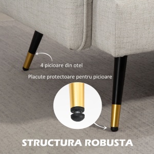 Canapea 2 Locuri din Țesătură cu Efect de In cu Perne Căptușite Alb Crem - Img 5