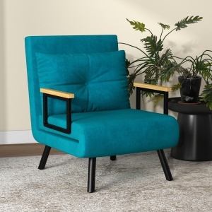 Canapea Extensibilă cu Spătar Reglabil pe 5 Nivele, Canapea Pat Individuală Pliabilă cu Perne, 63x73x81 cm, Albastru - Img 7