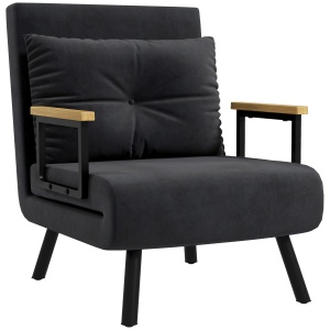 Canapea Extensibilă cu Spătar Reglabil pe 5 Nivele, Canapea Pat Individuală Pliabilă cu Perne, 63x73x81 cm, Negru