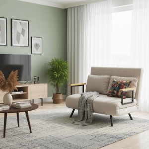 Canapea Pat de 2 Locuri cu Spătar Reglabil pe 5 Nivele și 2 Perne din Material Capitonat, 102x73x81 cm, Negru - Img 9