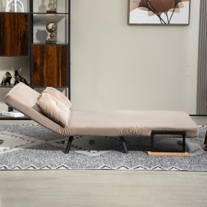 Canapea Pat de 2 Locuri cu Spătar Reglabil pe 5 Nivele și 2 Perne din Material Țesut Căptușit, 102x73x81 cm, Maro - Img 7