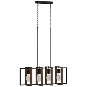 Candelabru Suspendat Rustic cu 4 Cadre Rotative și Lanț Regulabil, 80x21x90-130 cm, Negru și Nuc