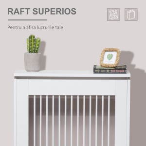 Capac pentru radiator modern din MDF si otel, 60x18x84cm, alb - Img 4