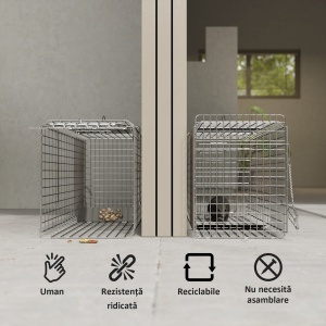 Capcana pentru animale , 81 x 26 x 34,5 cm Cusca umana pentru rozatoare pentru iepuri, pisici fara stapan, marmote, chipmunks, veverite, Argintie - Img 4