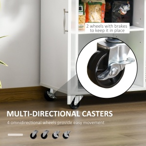 Carucior de Bucatarie Multifunctional cu 2 Sertare, Dulap si 4 Roti, 104x46x91cm - Alb - Img 7