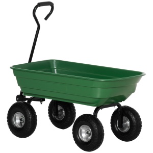 Carucior de Gradina cu Structura din Otel si Anvelope, Maner Moale, Capacitate 250 kg, 108x52x100cm, Verde