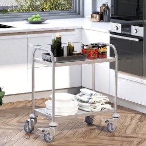 Carucior Pentru Bauturi Racoritoare de Bucatarie 2 Rafturi in Otel Inox 71x41x81cm - Img 2