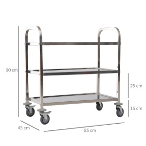 Carucior Pentru Bucatarie 3 Rafturi in Otel Inox 85x45x90cm - Img 3