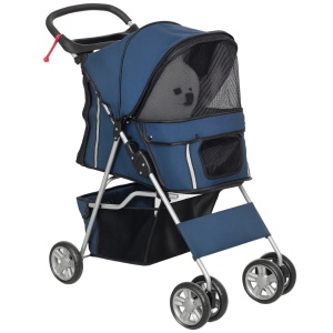Cărucior pentru Câini Până la 10 kg, Cărucior Pliabil pentru Animale, 75x45x97 cm, Albastru Închis