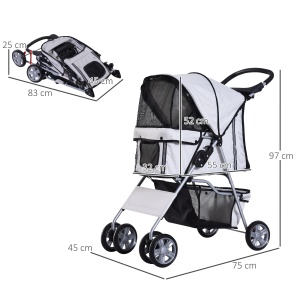 Carucior Pliabil pentru Caini 75×45×97 cm – Gri - Img 3
