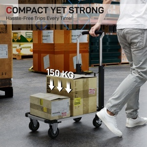 Cărucior Portapachete Pliabil cu Platformă Extensibilă, Capacitate 150 kg, Mâner Reglabil, Argintiu - Img 4