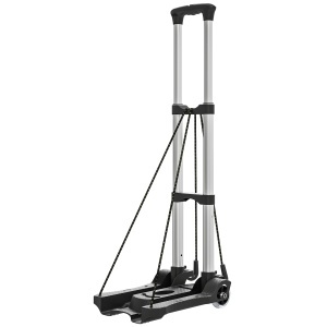 Cărucior portbagaj pliabil de 40 kg cu 2 curele, mâner telescopic, din aluminiu și plastic, negru