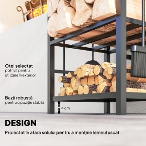 Caseta pentru Lemne cu Set Unelte pentru Semineu in Otel Negru 40 x 30 x 74.5 cm - Img 6