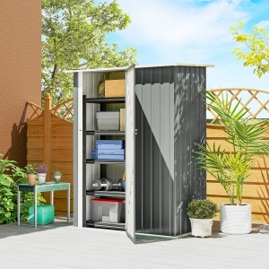 Căsuță de Grădină 1.07m² din Oțel Zincat, Căsuță pentru Unelte cu Ușă Blocabilă, Acoperiș Înclinat, 142x86x189 cm, Gri Deschis - Img 2