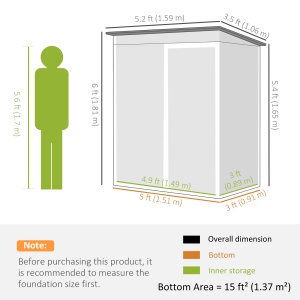 Căsuță de Grădină 1.37m² din Metal, Montaj Ușor, Căsuță pentru Unelte de Grădină cu Orificii de Aerisire, Ușă Glisantă, Acoperiș Înclinat și Mănuși, 159x106x181 cm, Maro - Img 3