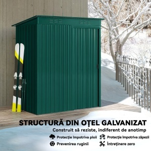 Căsuță de Grădină din Metal cu Guri de Aerisire și Ușă Glisantă, 159x106x181 cm, Verde - Img 5