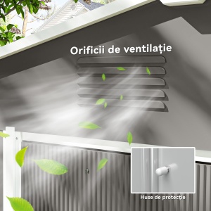 Casută de Grădină, Magazie de Exterior pentru Unelte cu 2 Uși Culisante și 4 Prize de Aerisire, 236x174x190 cm, Gri - Img 6