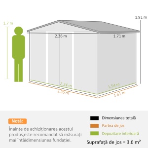 Casută de Grădină, Magazie de Exterior pentru Unelte cu 2 Uși Culisante și 4 Prize de Aerisire, 236x174x190 cm, Gri - Img 3
