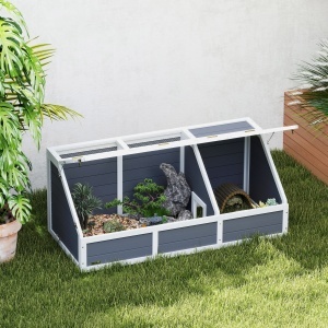 Căsuță pentru Țestoase fără Paviment cu Panel Detașabil și 2 Spații Separate, 120x55x50 cm, Gri - Img 2