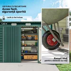 Căsuță pentru Unelte cu 2 Guri de Aerisire și Sistem de Blocare, din Oțel, 249x121x183 cm, Verde - Img 6