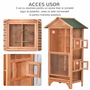 Colivie pentru Păsări cu 3 Deschideri cu Blocare, 4 Stinghii și Tavă Detașabilă, 80.5x57x153 cm, Portocaliu - Img 6